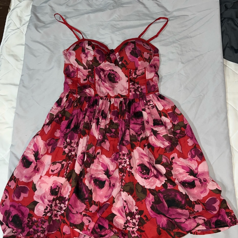 Floral Red and Pink Mini Dress